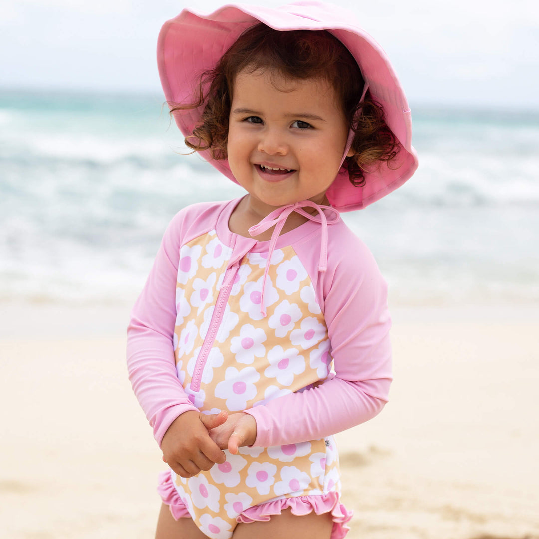 sunshine daisy front zipper rash guard for girls 