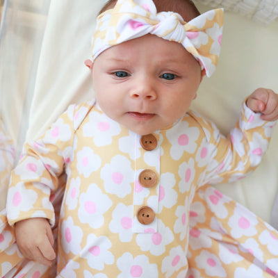 sunshine daisy newborn knot gown