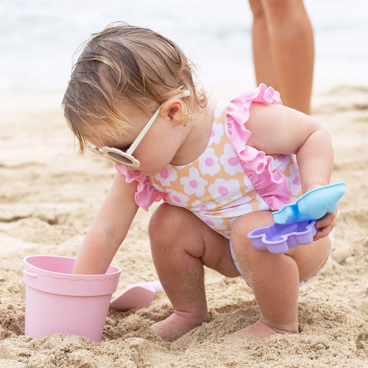 floral swimsuit yellow and pink with ruffles for baby