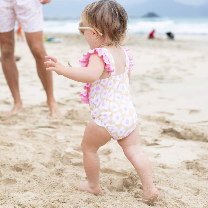 baby swimsuit pink and yellow flowers 