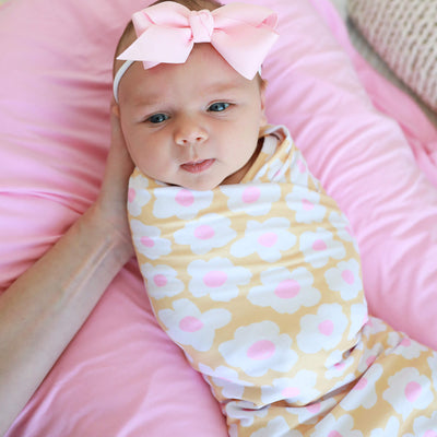 pink and yellow swaddle oversized with flowers