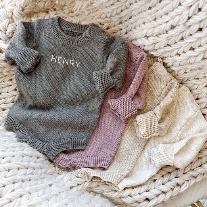 knit sweater bubble rompers personalized