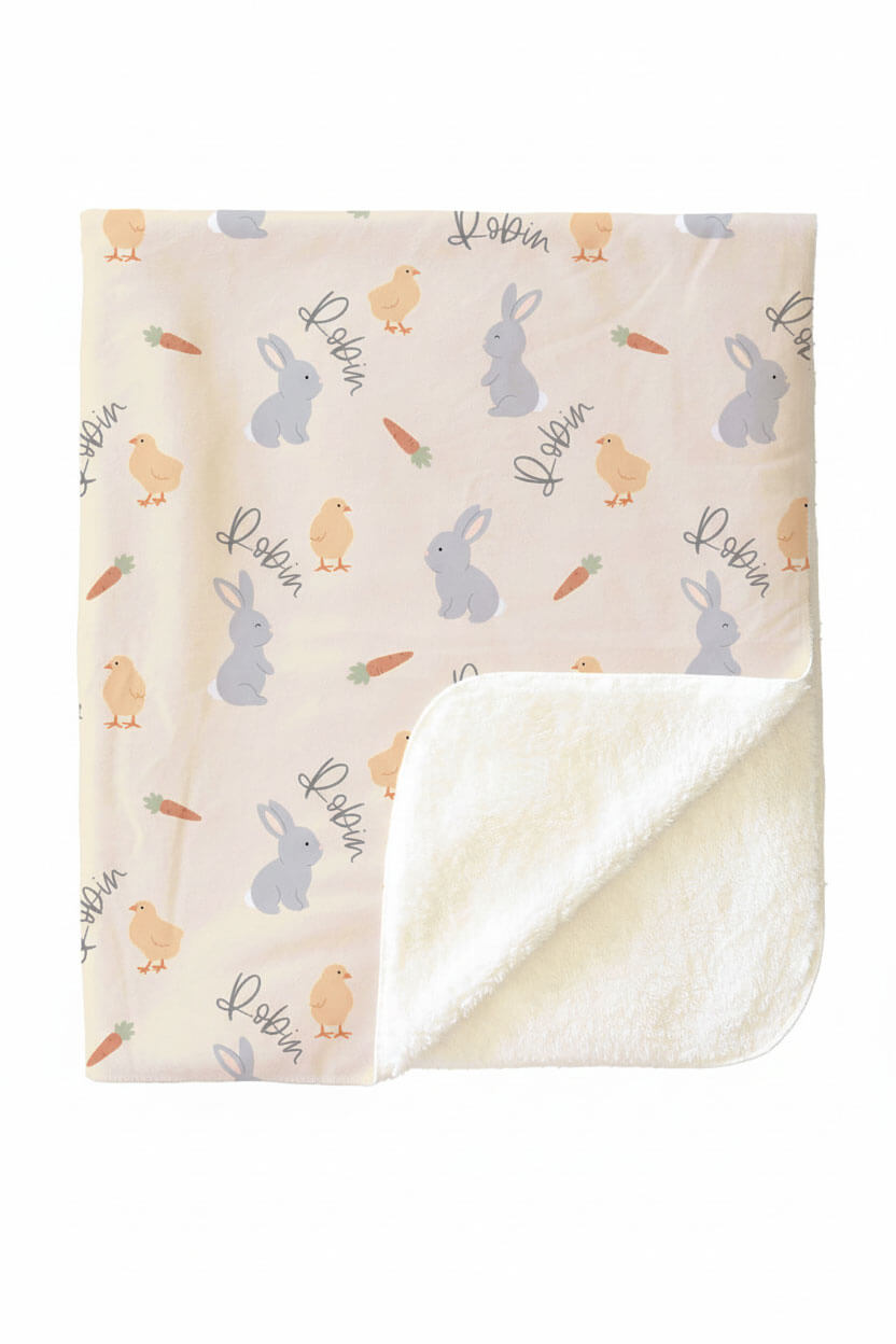 neutral easter sweet peep personalized sherpa blanket for kids 