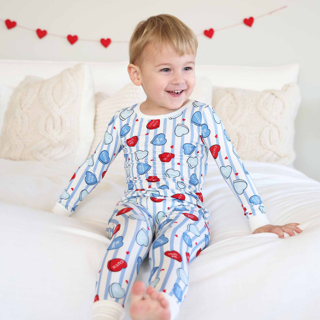 sweet like candy blue long sleeve two piece pajama set for boys with pants 