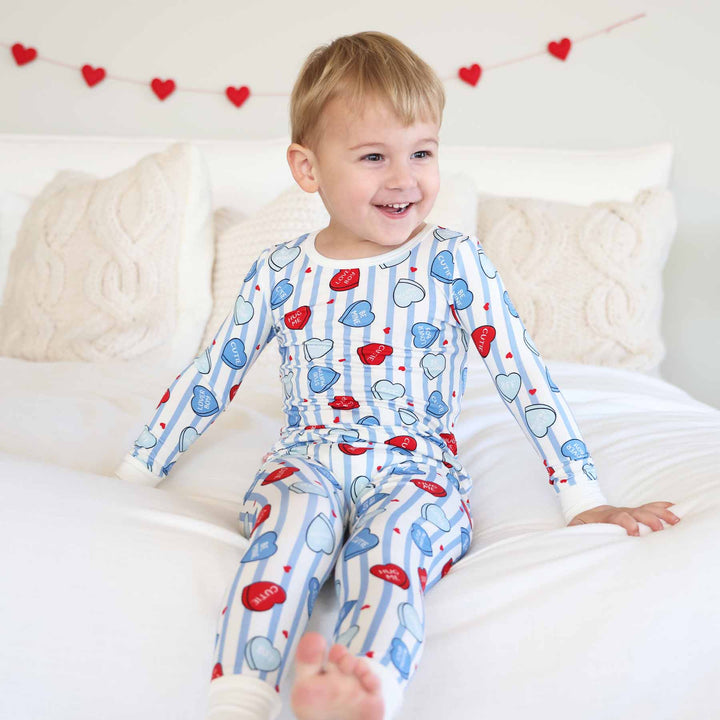 sweet like candy blue long sleeve two piece pajama set for boys with pants 