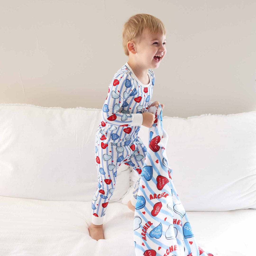 valentine's day boy's pajama set with long sleeves and pants 