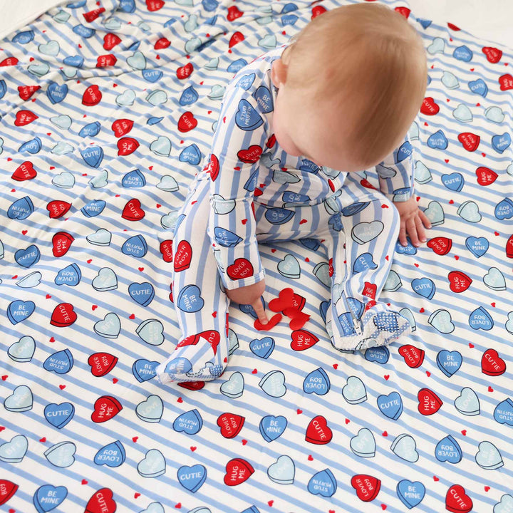 sweet like candy blue double sided bamboo blanket for boys 