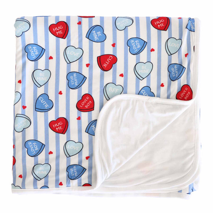 reversible candy heart and stripe valentine's day blanket for boys 