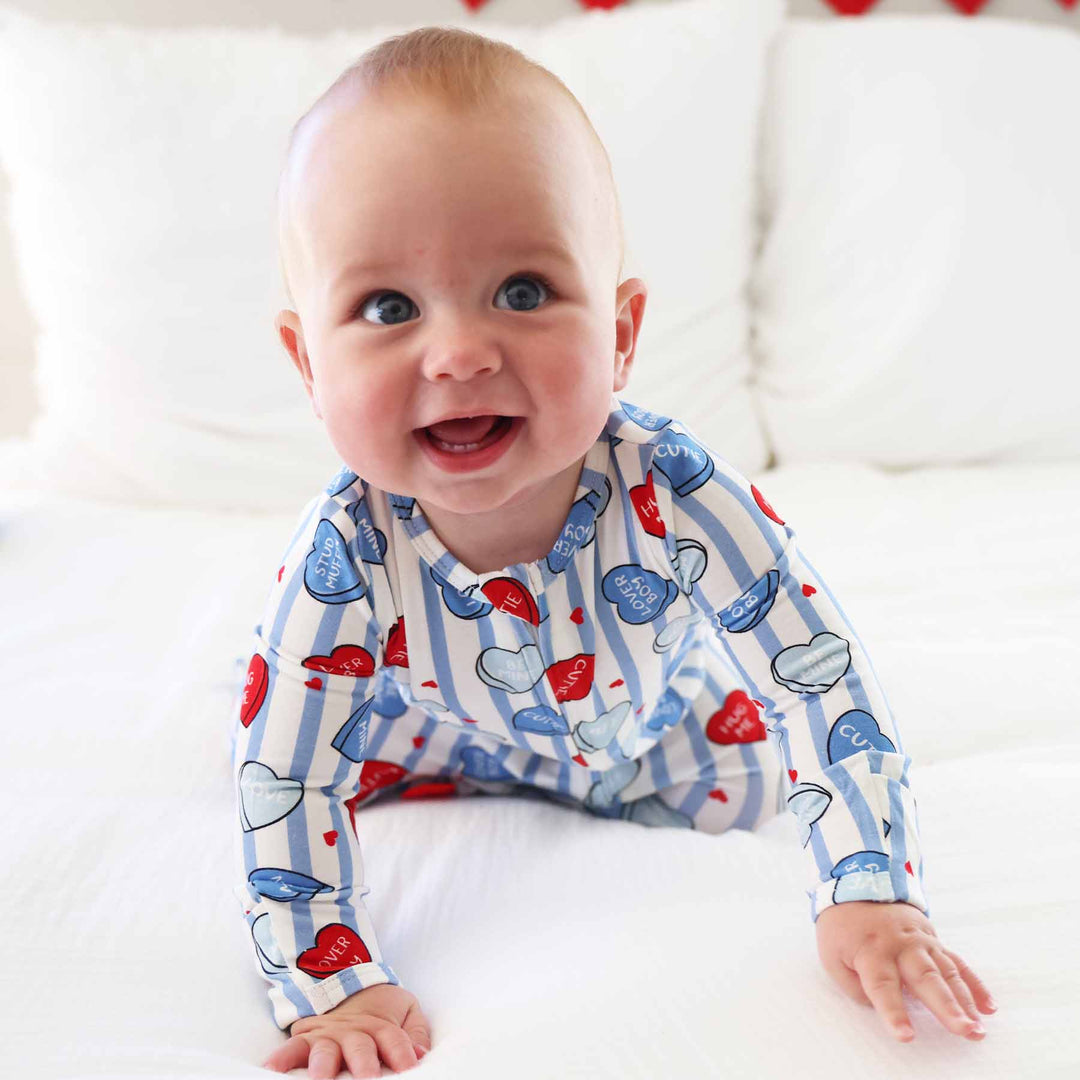 valentine's day candy heart footie pajama for newborn boys 