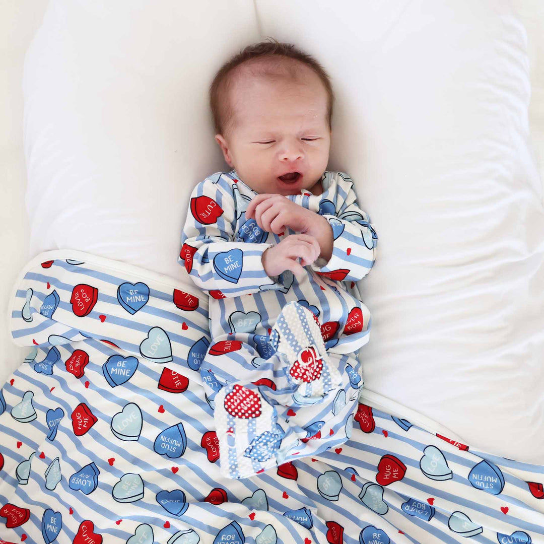 sweet like candy blue baby zipper footie 