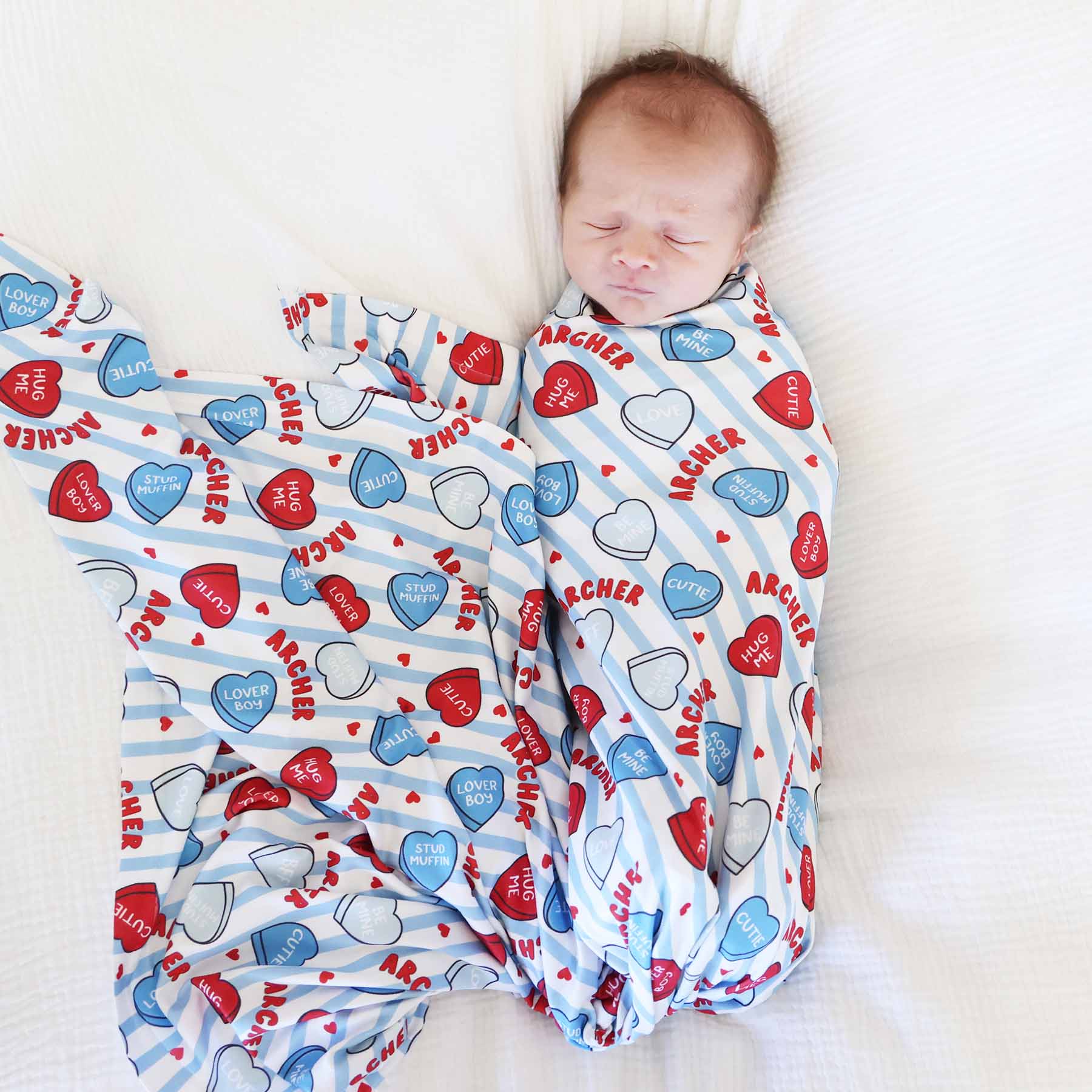 Sweet Like Candy Personalized Swaddle Blanket | Blue