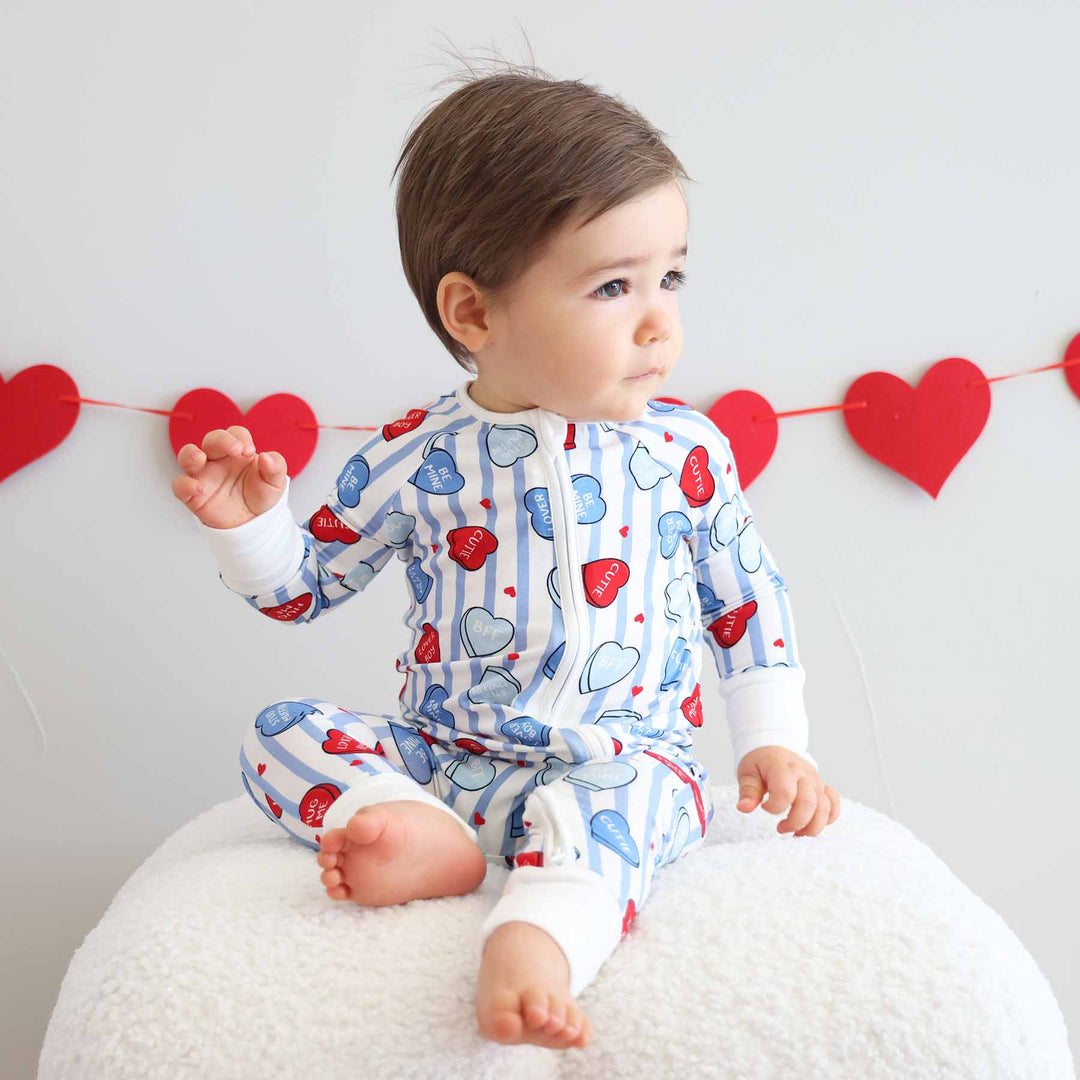 sweet like candy blue bamboo viscose convertible zip romper for babies and toddlers 