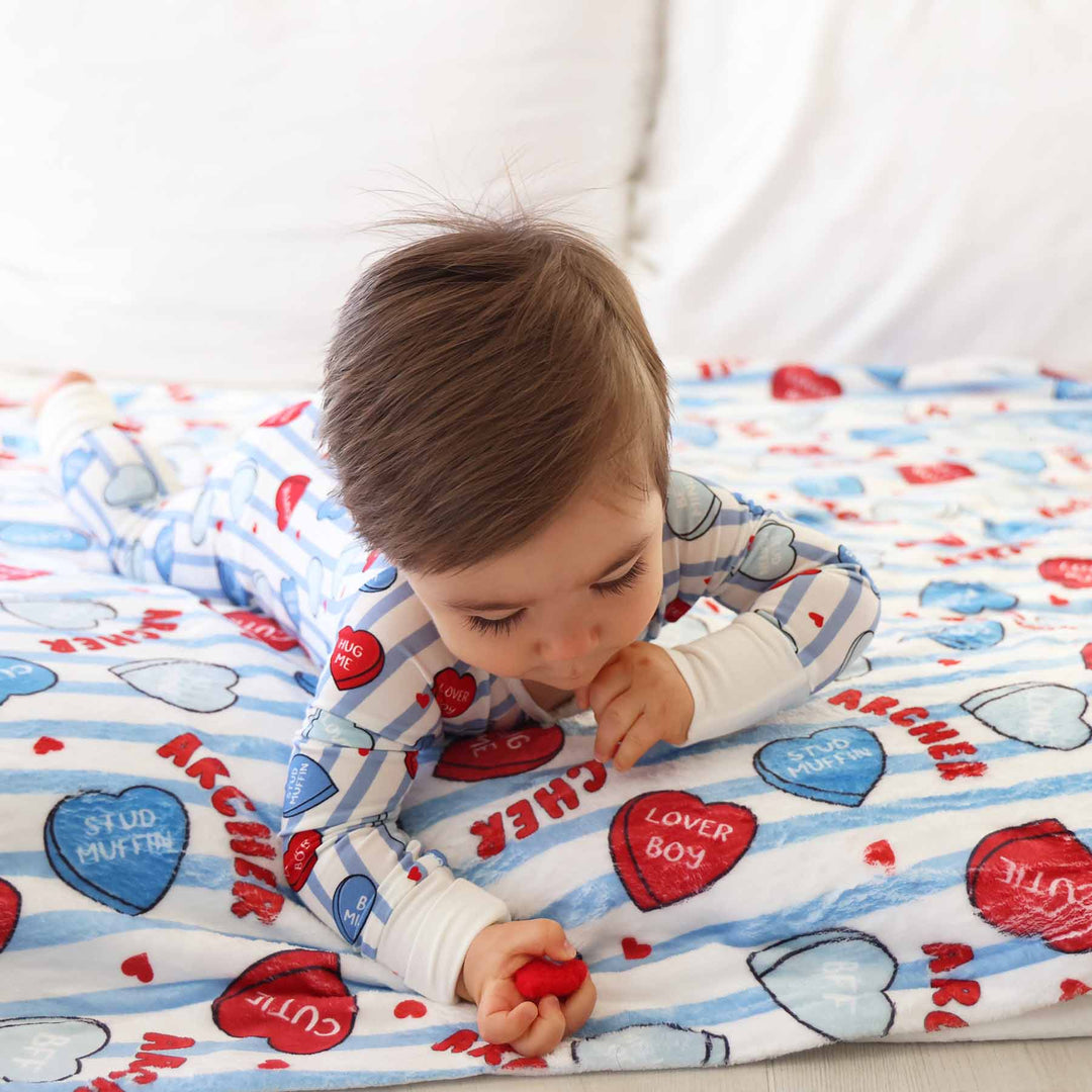 sweet like candy zip romper with matching personalized blanket 