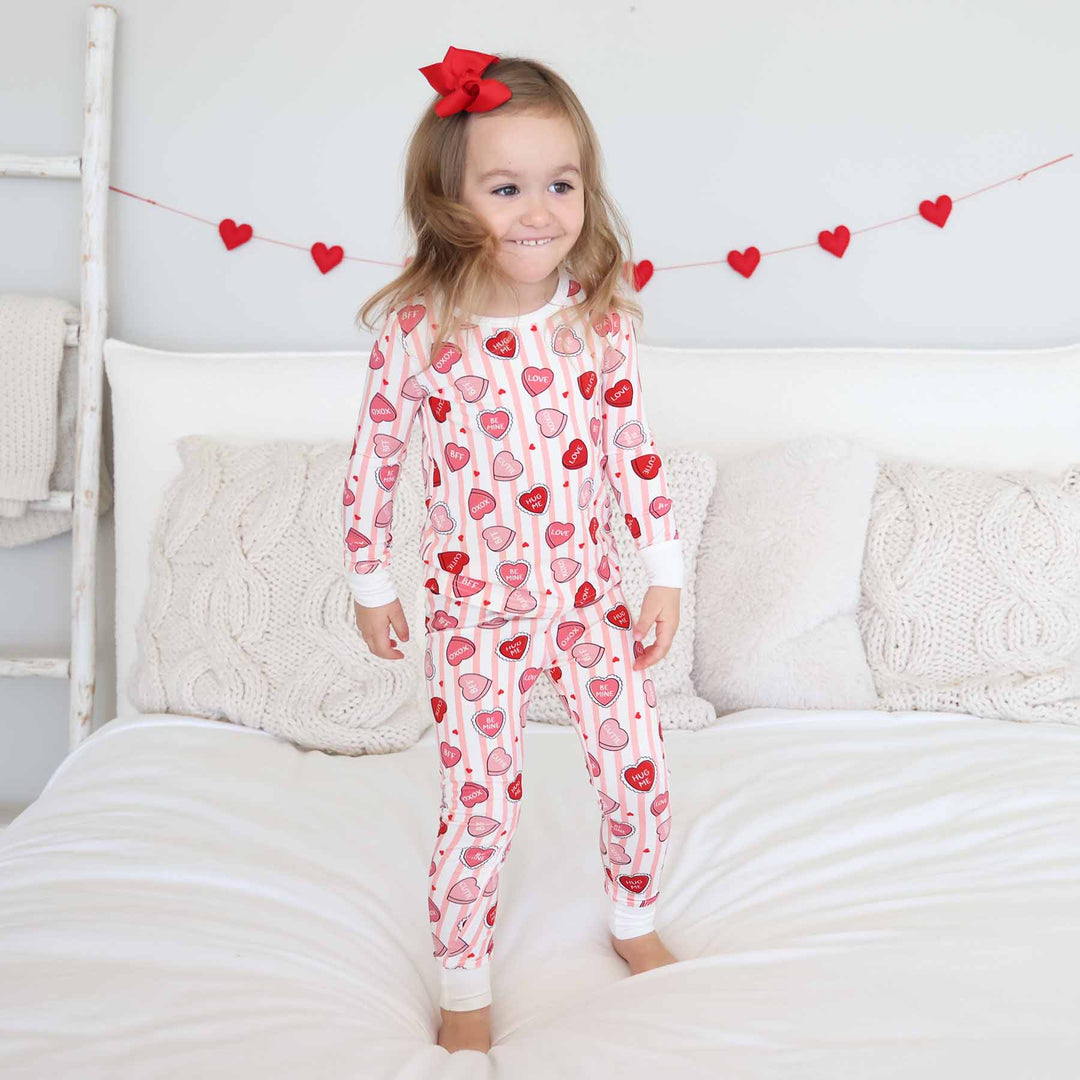 sweet like candy pink stripe girl's two piece pajama set 