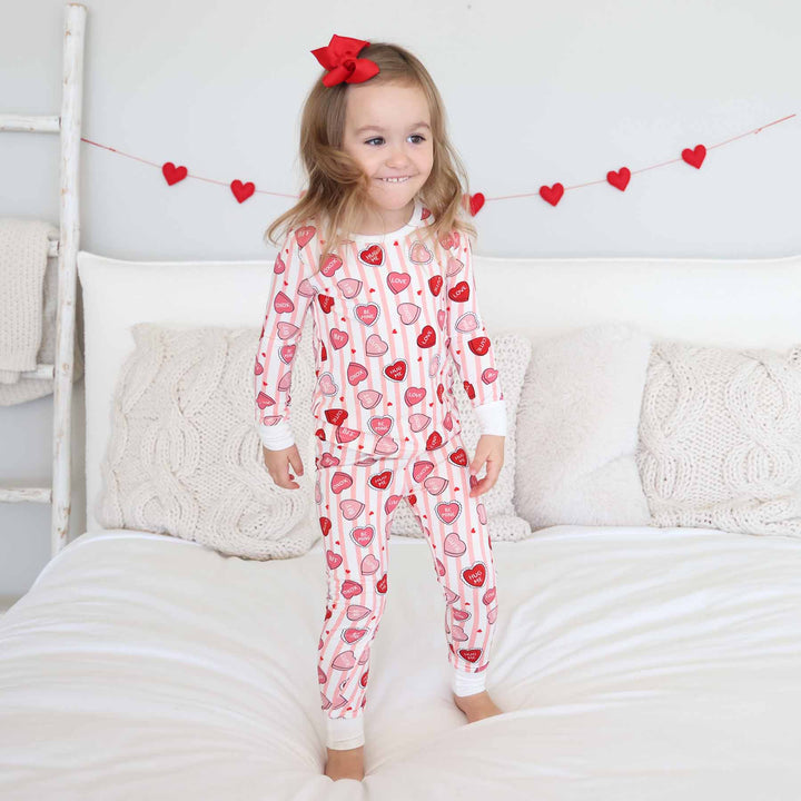 sweet like candy pink stripe girl's two piece pajama set 