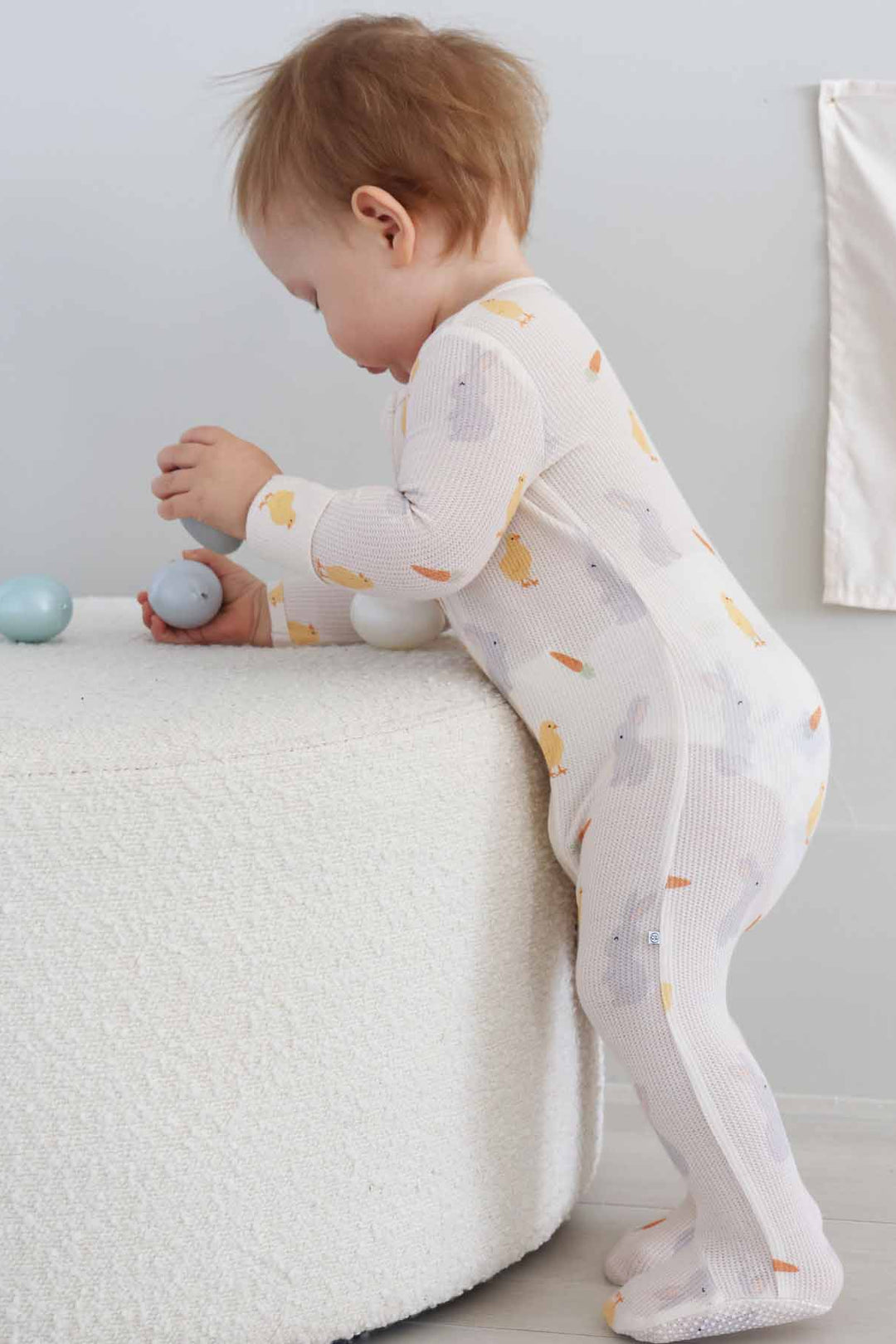 bamboo waffle baby zipper footie with neutral easter print 