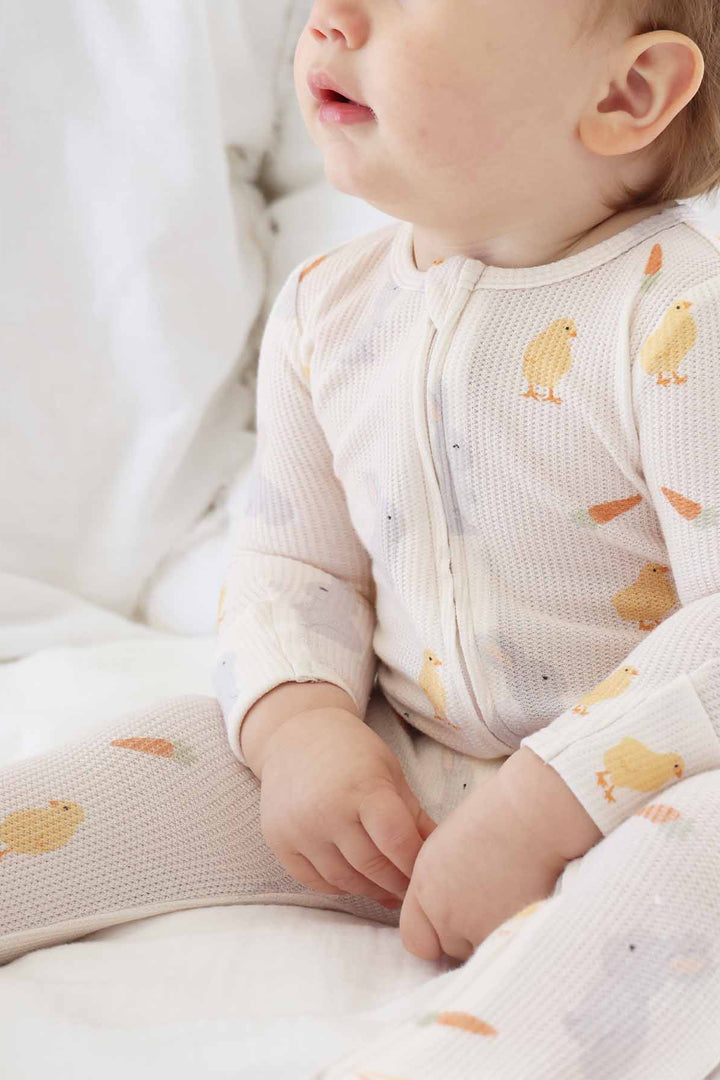 bamboo waffle neutral easter zipper footie pajama for babies 