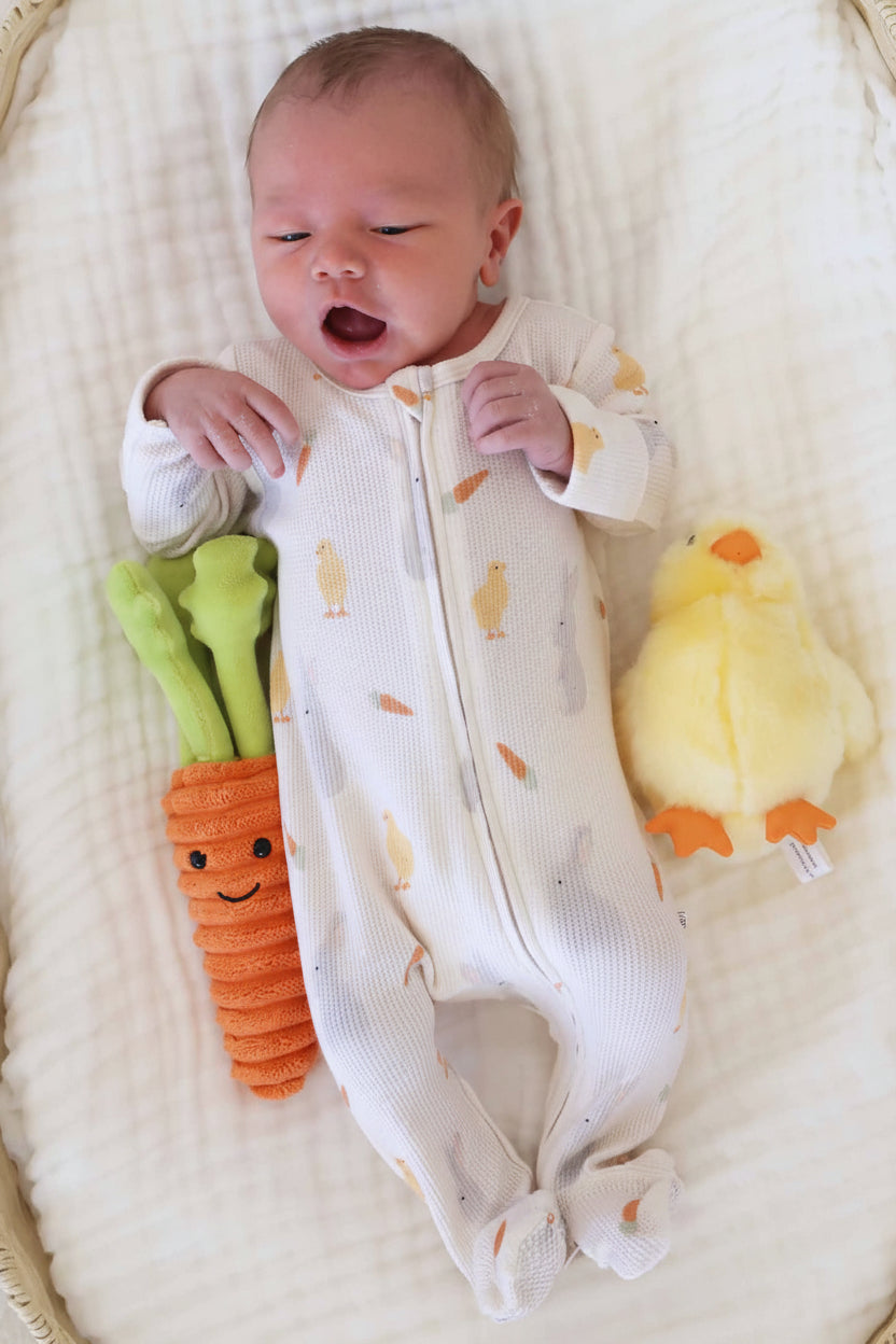 neutral bamboo waffle easter zipper footie pajama for babies 