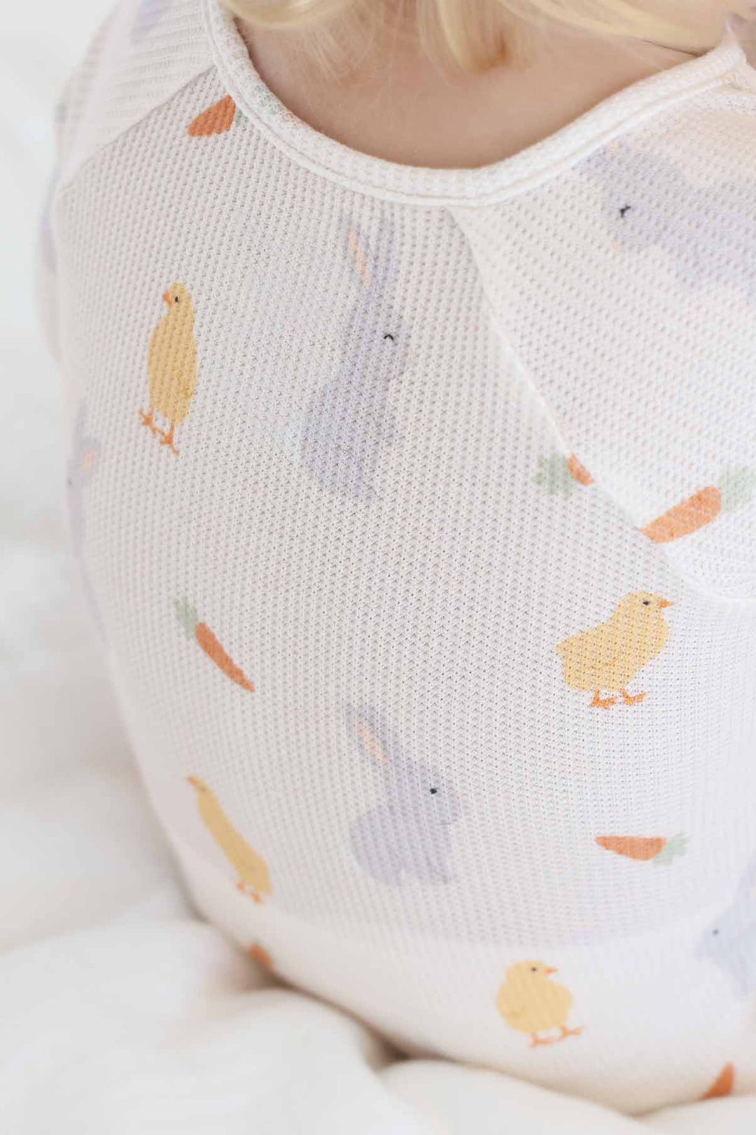 sweet peep neutral easter bamboo waffle convertible zip romper pajama for babies and toddlers 