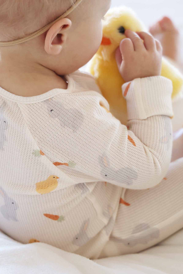 sweet peep bamboo waffle zip romper pajama for baby and toddlers gender neutral