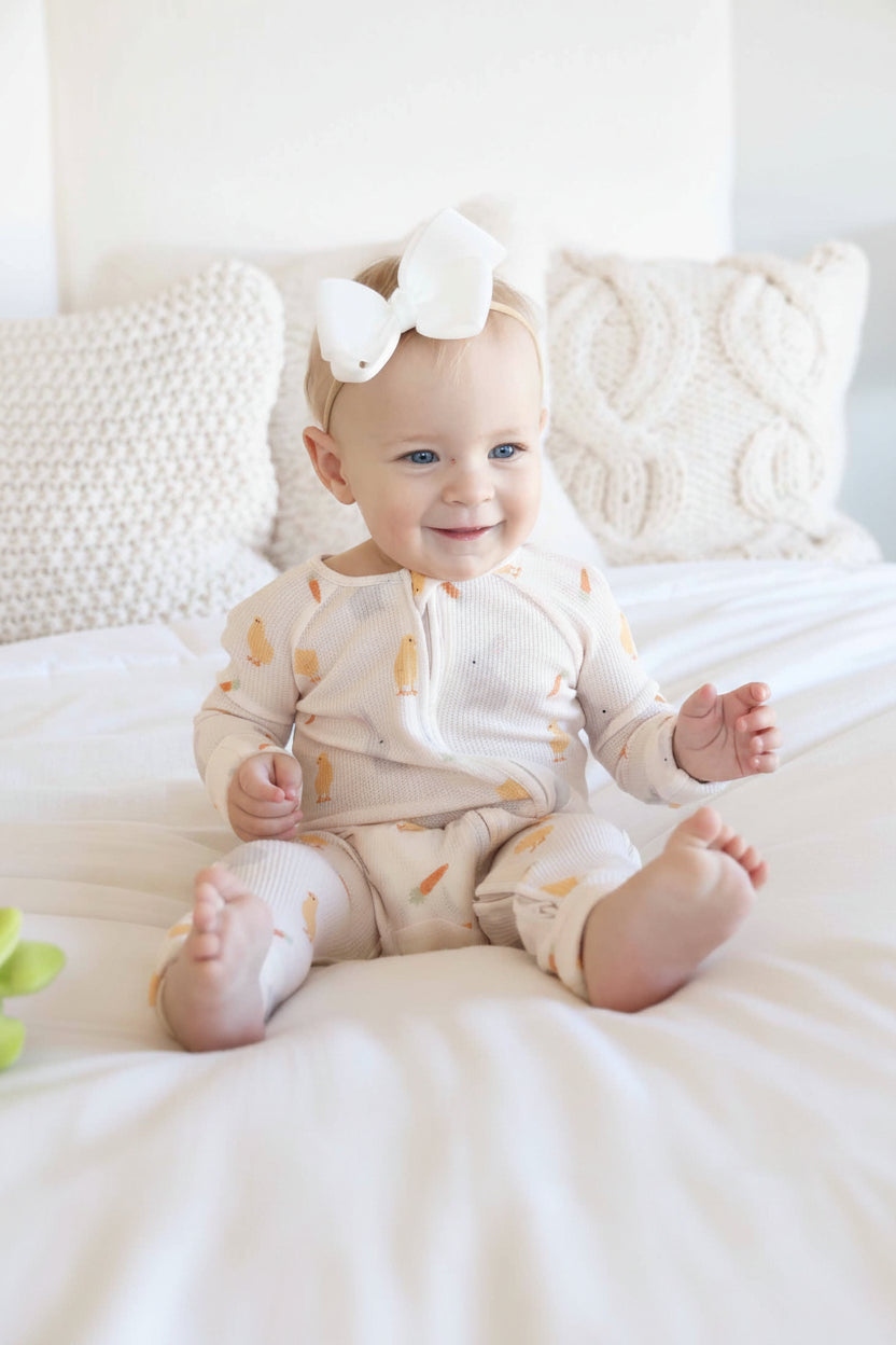 neutral easter bamboo waffle convertible zip romper pajama 