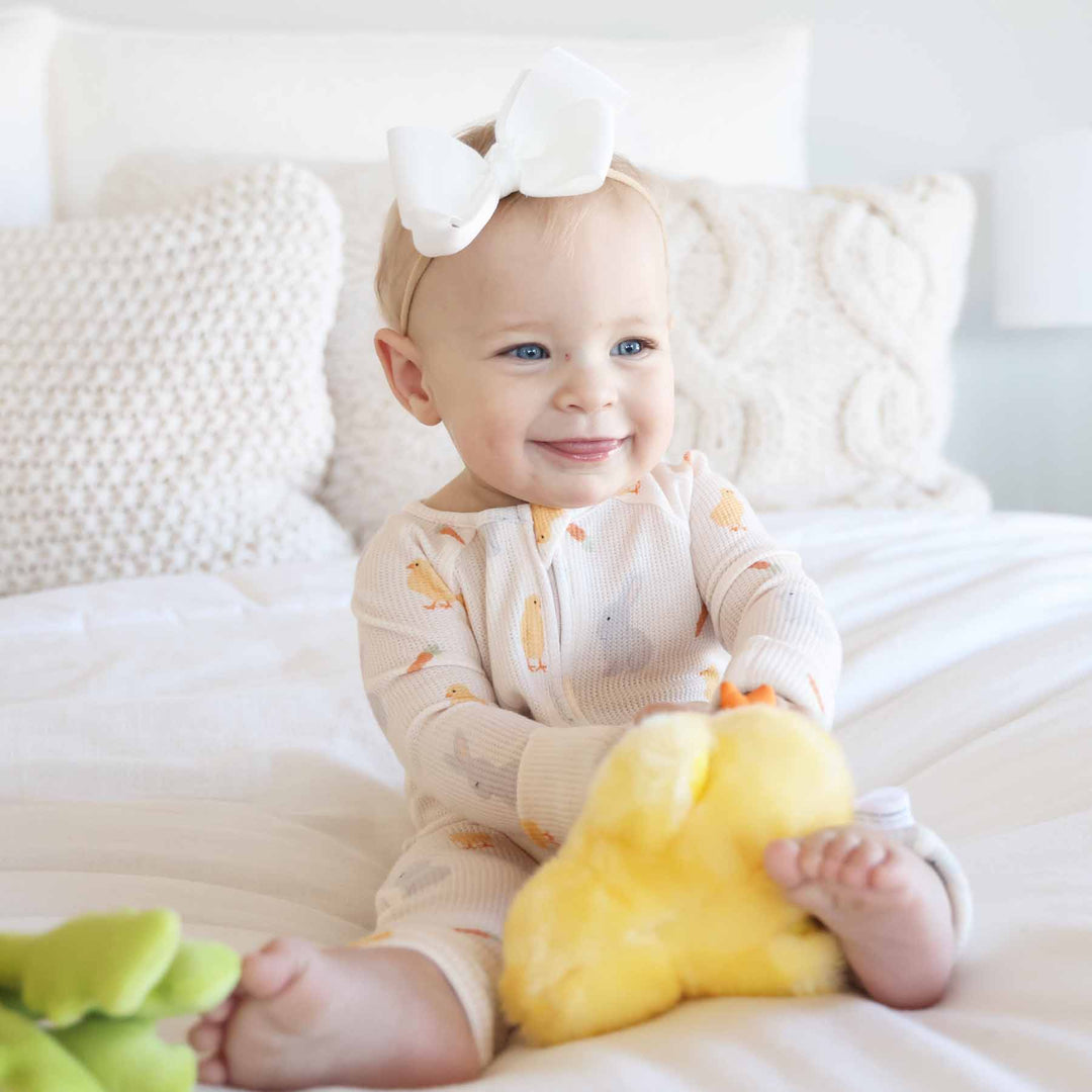 easter bamboo waffle convertible zip romper pajama for baby and toddler girls 