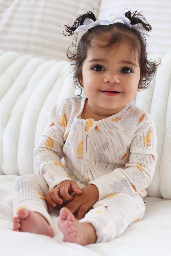 sweet peep zip romper in bamboo waffle fabric 