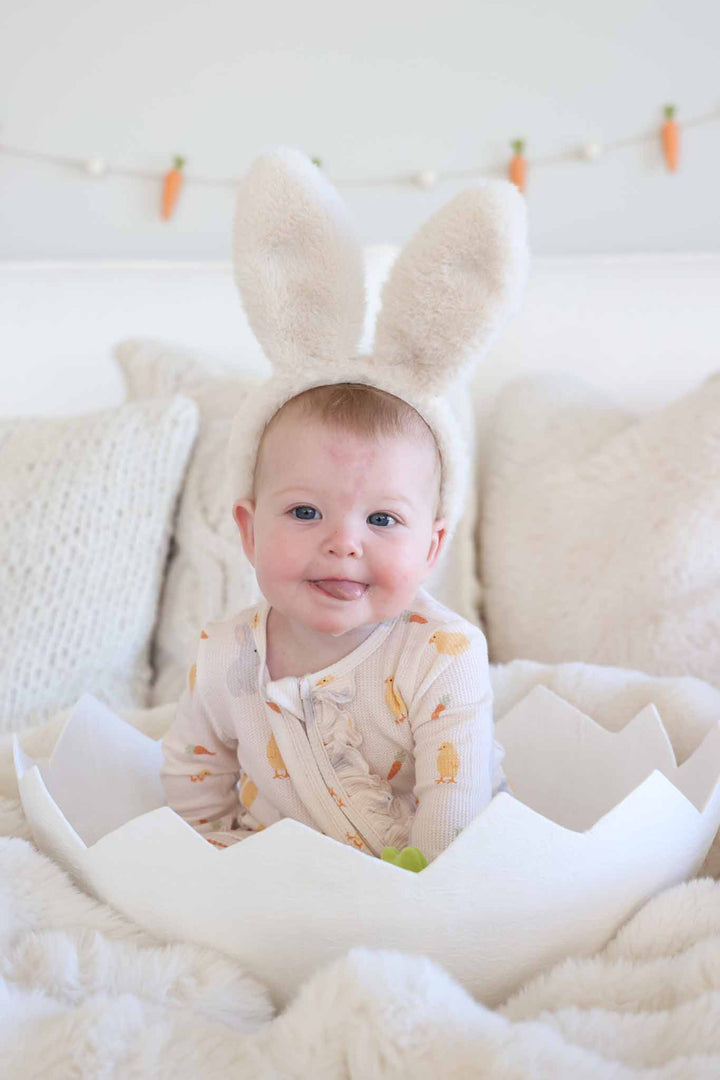 gender neutral girl easter pajama footie with chicks and carrots 