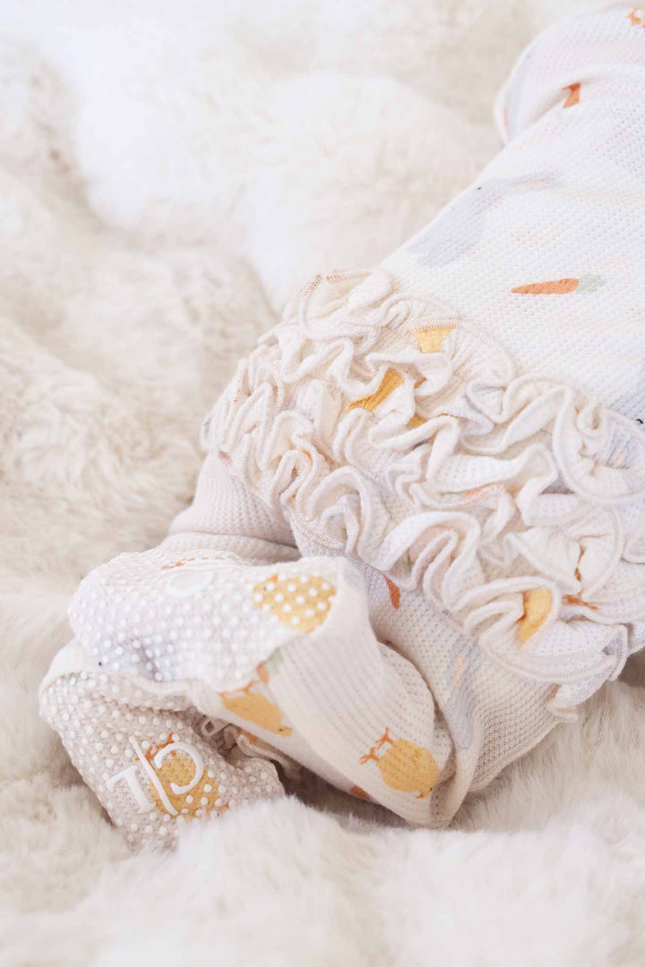 bamboo waffle ruffle zipper footie sweet peep