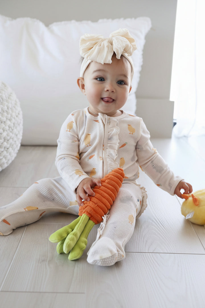 sweet peep ruffle zipper footie for baby girls for easter 