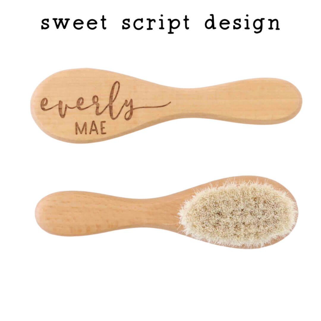 sweet script personalized wooden baby brush