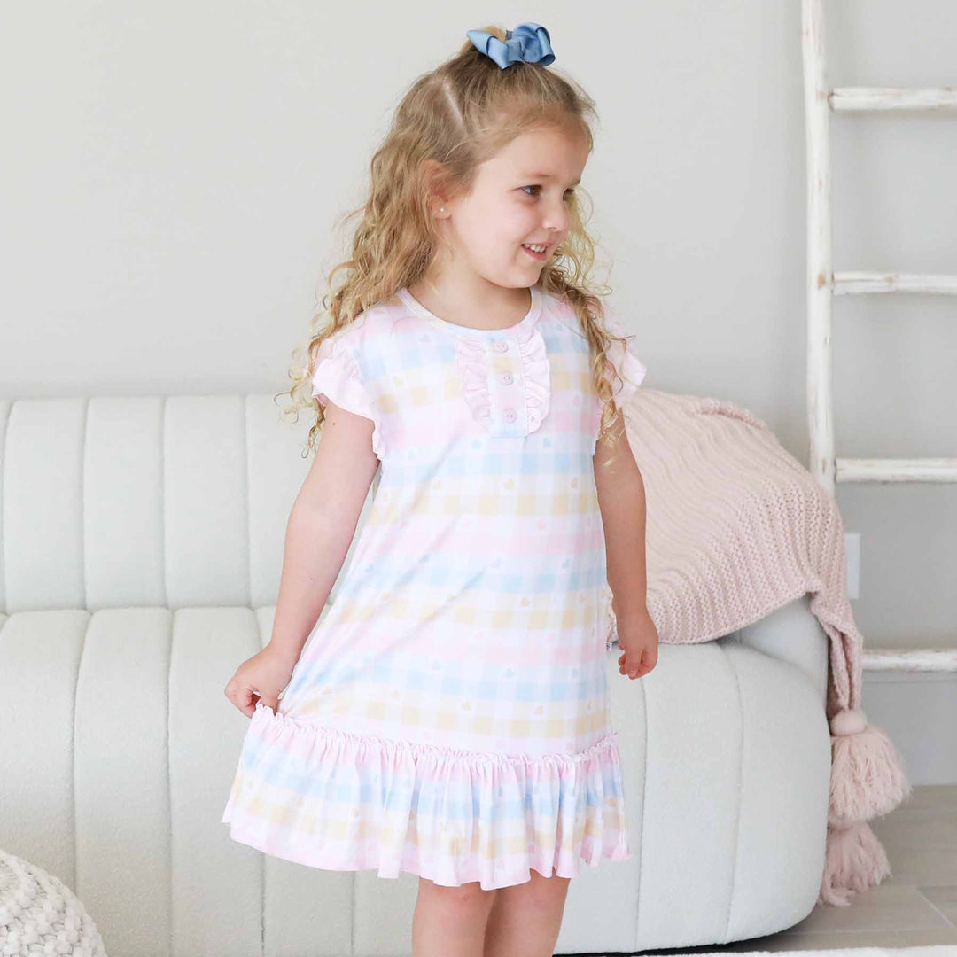 pastel gingham ruffle nightgown for girls with hearts 
