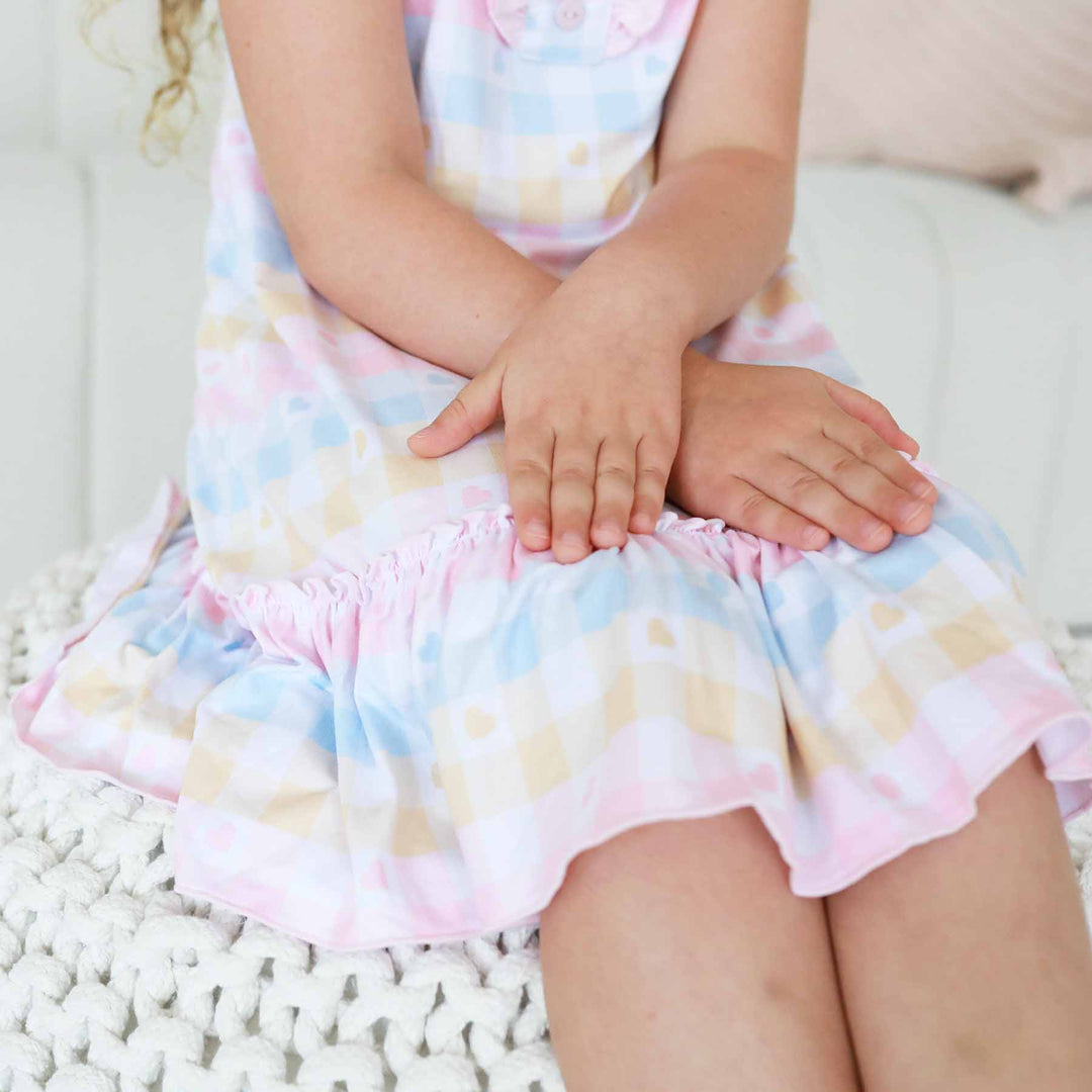 pink blue and yellow gingham girls nightgown with hearts 