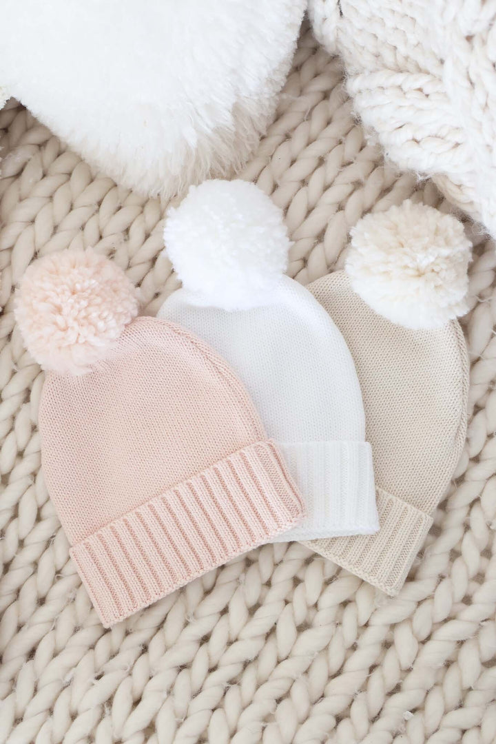 Knit Baby Pom Pom Beanie | Sweet Neutrals