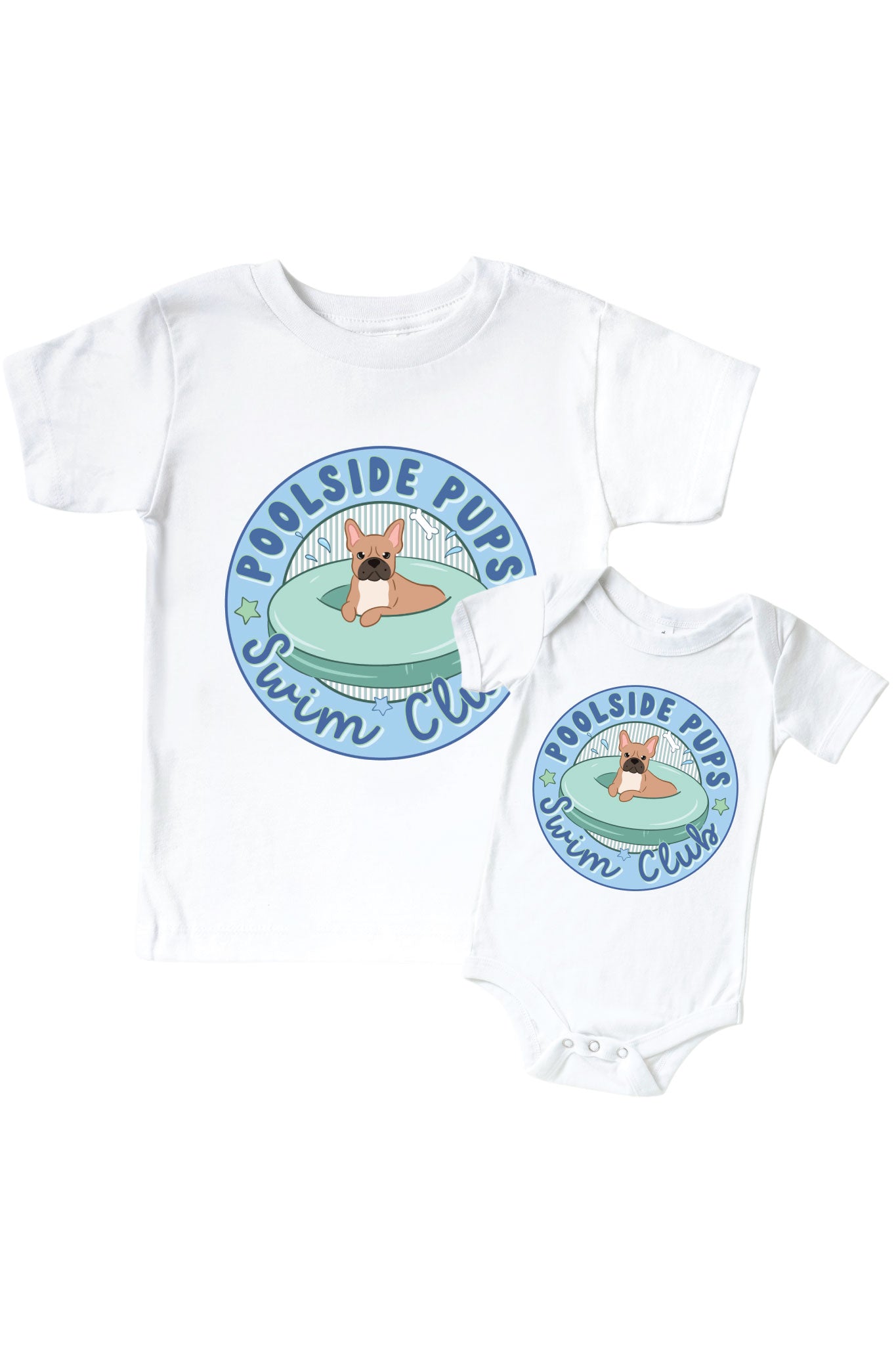 Swim Club Blue Graphic Bodysuit & Kids Tee | White