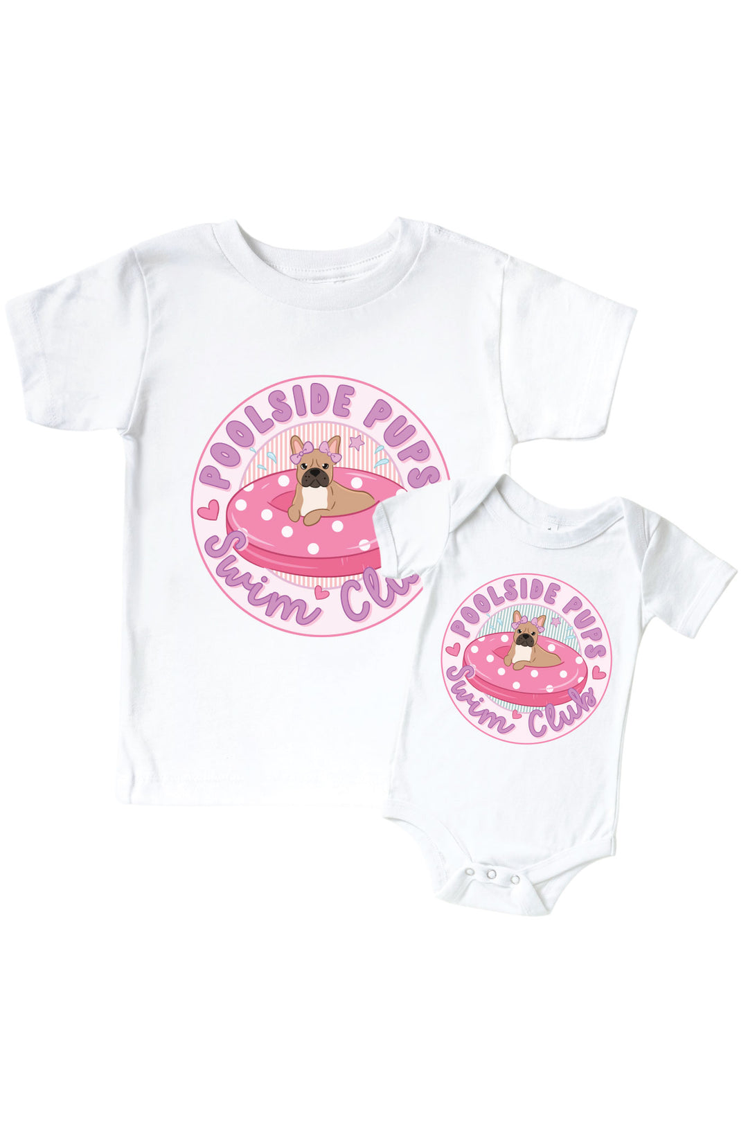 pink poolside pups graphic tee and bodysuit set