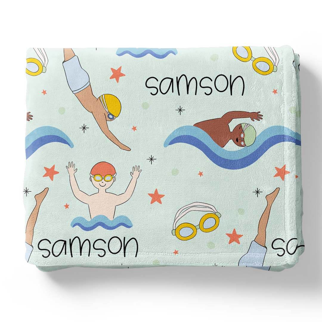 swimming personalized blanket for kids 