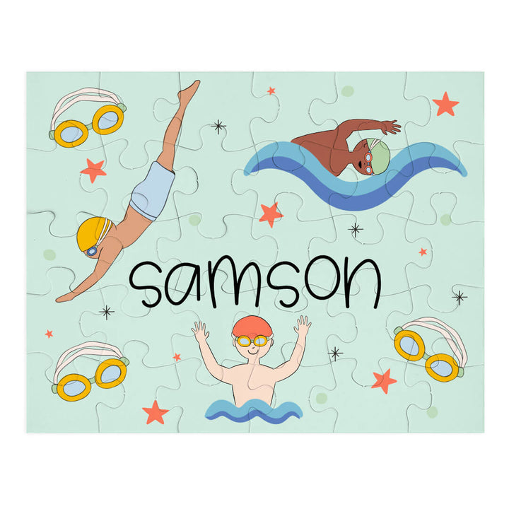 boy's swimming personalized puzzle 