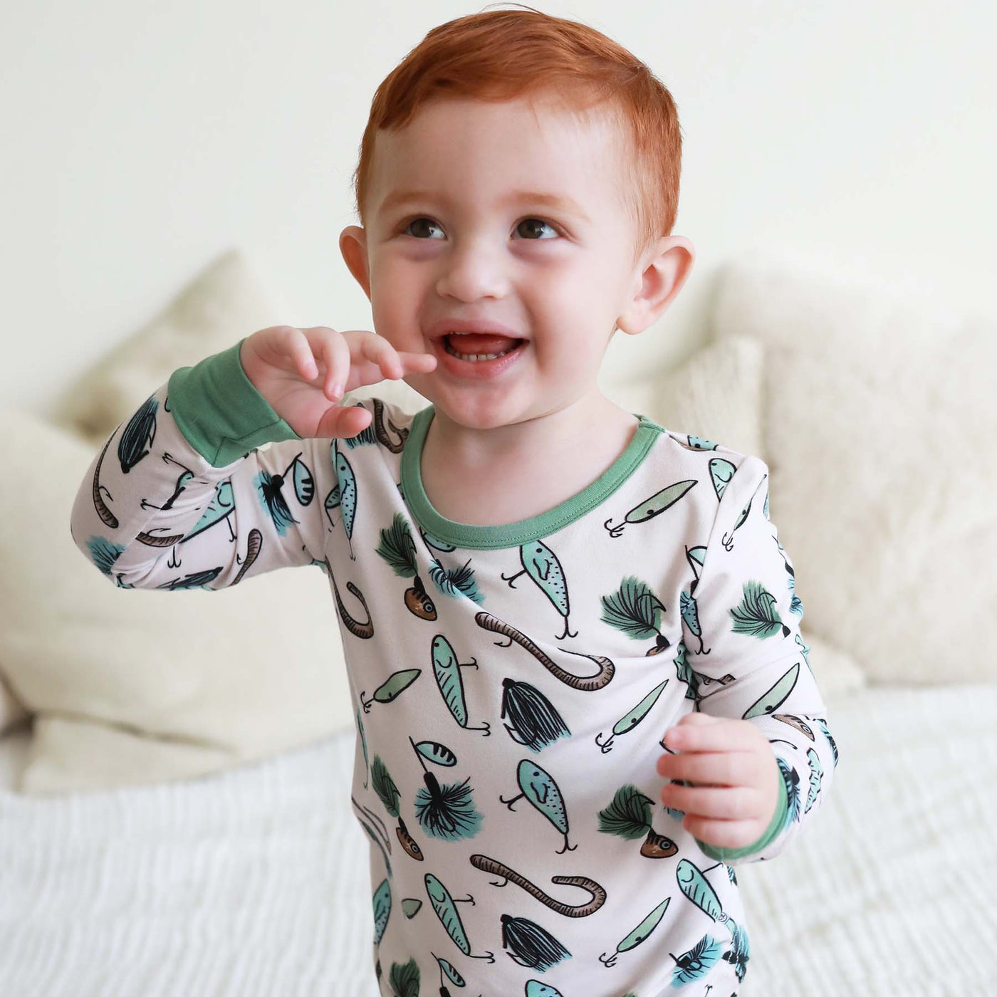 fishing lure themed pajamas for kids made of bamboo 