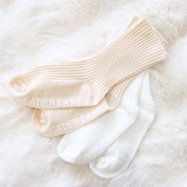 tan and white toddler socks