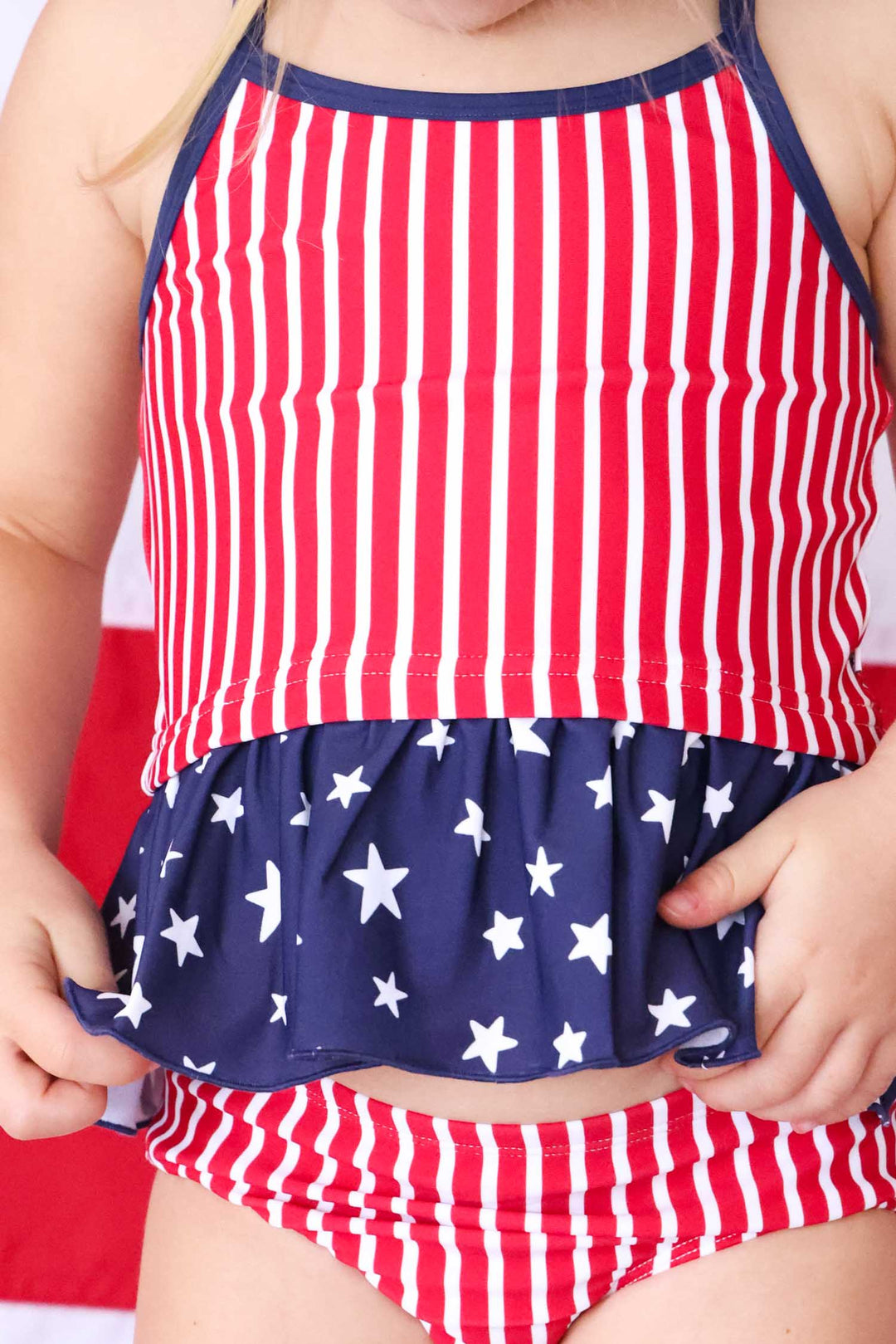 closeup of stars & stripes tankini