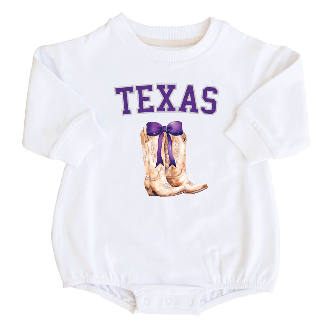 Texas Christian University | Footballs & Bows Graphic Sweatshirt Bubble Romper