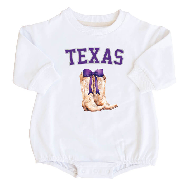 Texas Christian University | Footballs & Bows Graphic Sweatshirt Bubble Romper