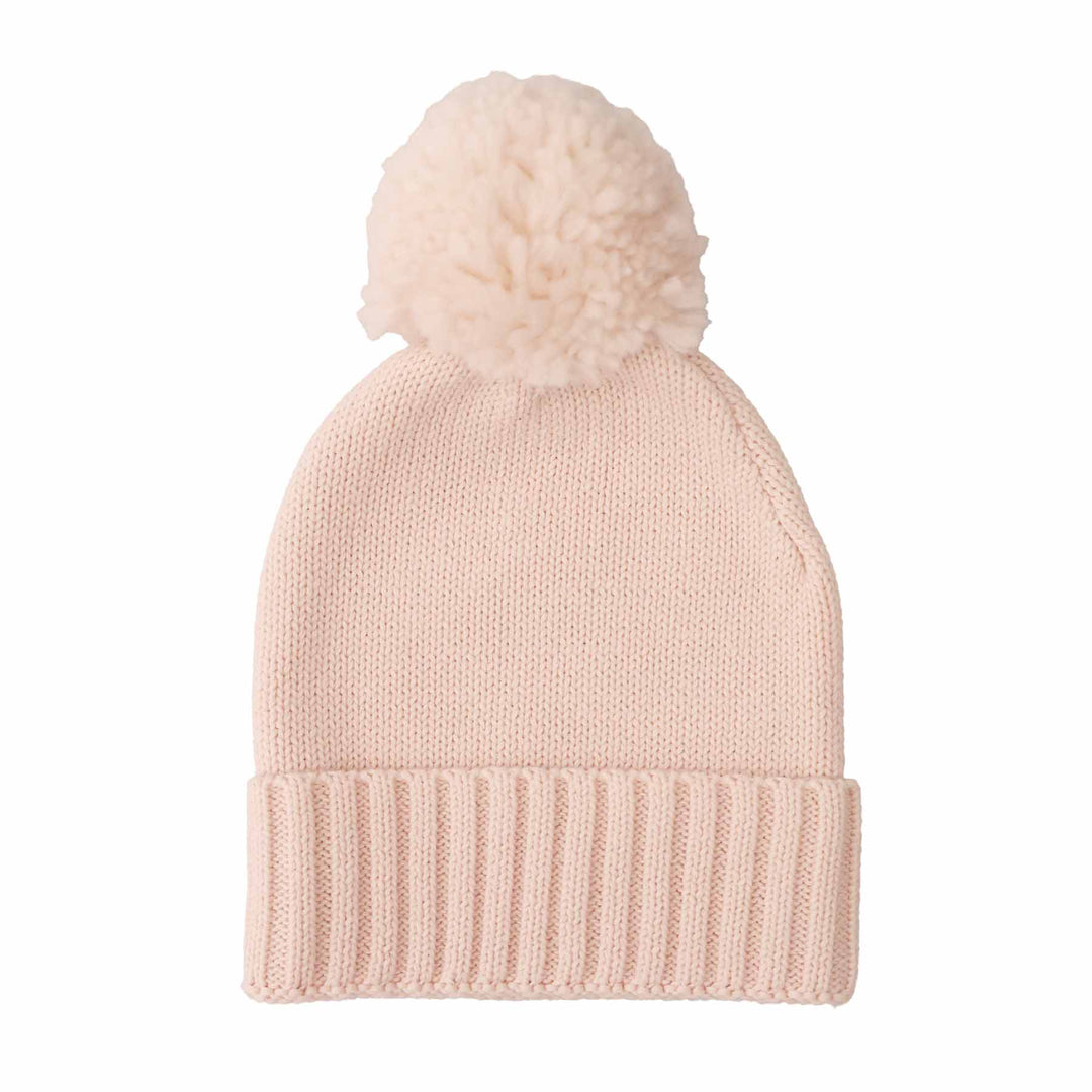 light pink knit sweater pom pom beanie for babies 