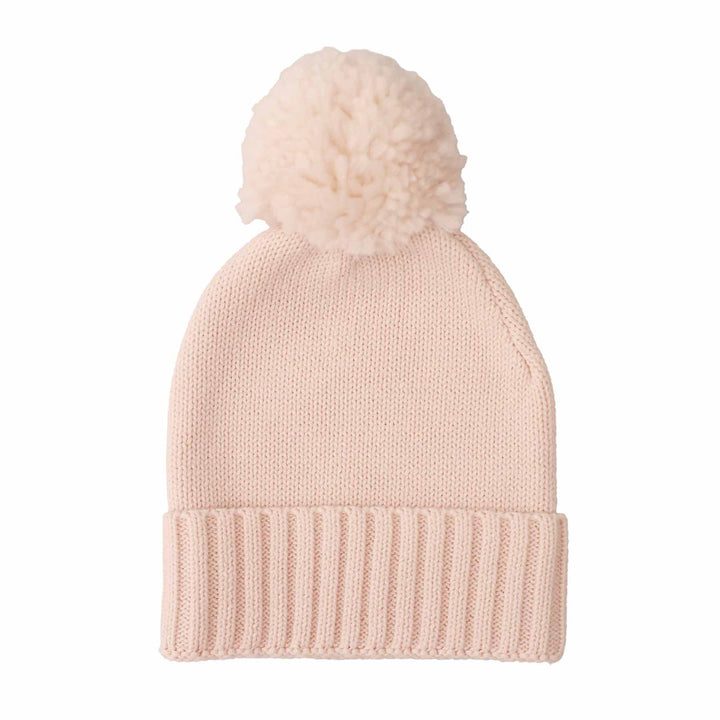 light pink knit sweater pom pom beanie for babies 