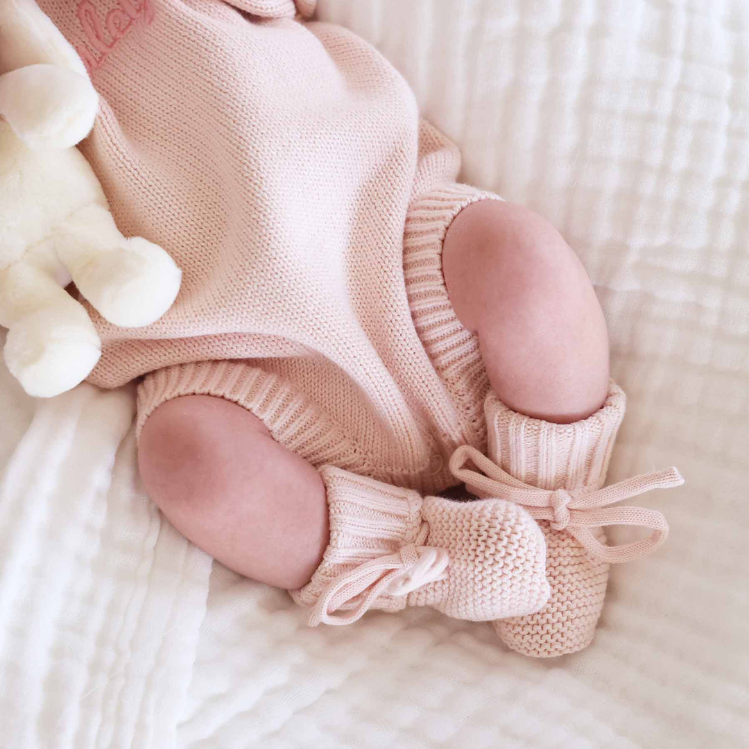 tea rose knit bow baby booties 