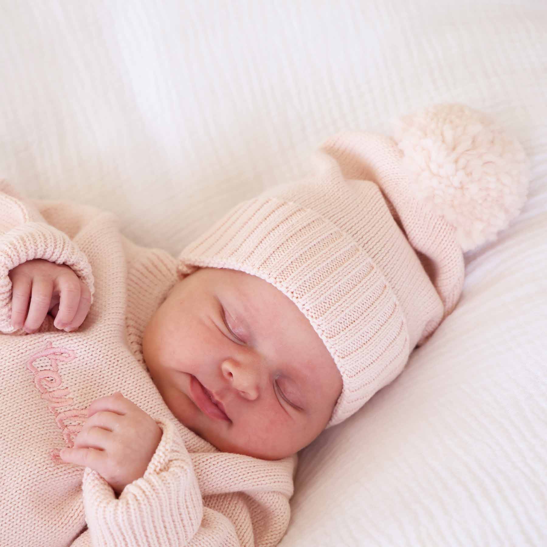 Knit Baby Pom Pom Beanie | Tea Rose