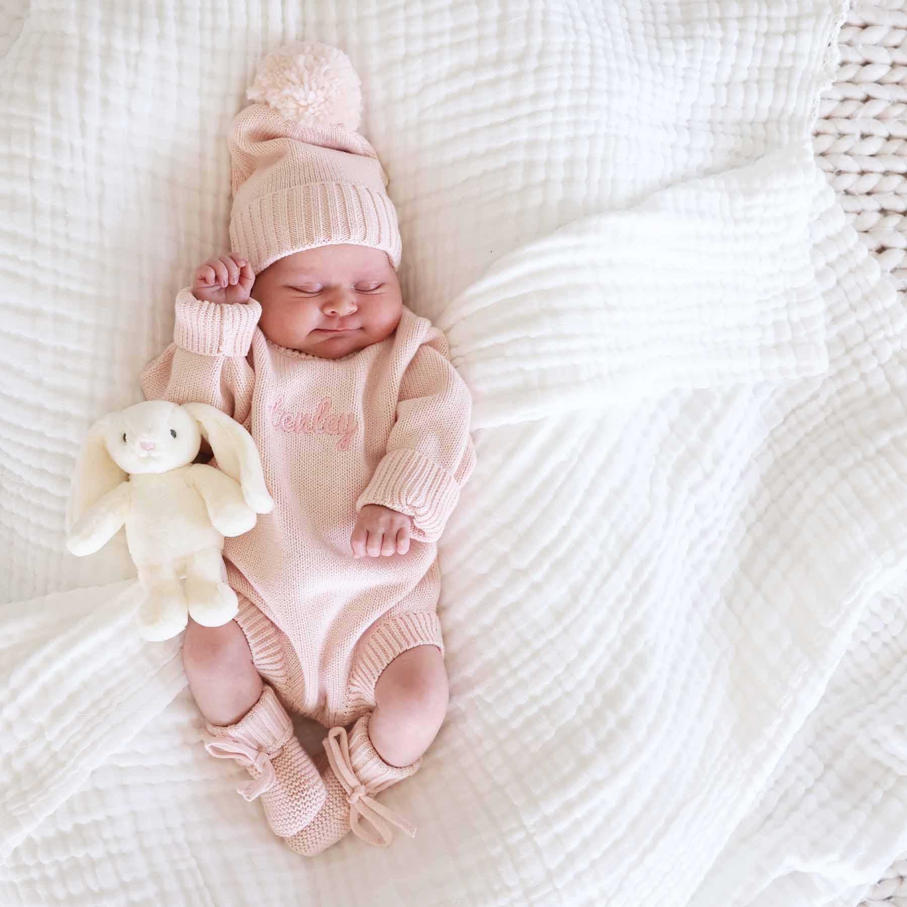 Embroidered Knit Sweater Bubble Romper | Tea Rose