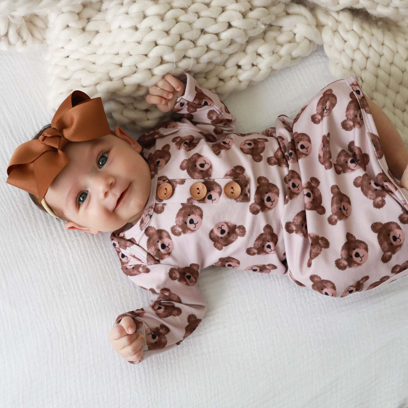 teddy bear knot gown for babies brown and black 