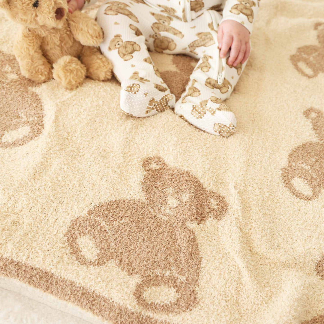 brown teddy bear cuddlelane luxe blanket gender neutral